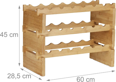 Relaxdays, Natur Weinregal stapelbar, Bambus Flaschenhalter für 18 Flaschen Wein, erweiterbarer Wein