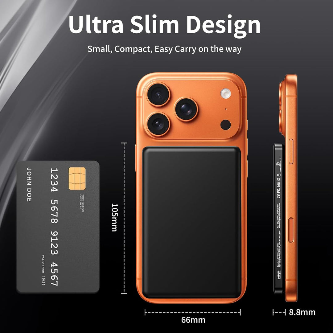 0.88cm Magnetisches Powerbank 5000 mAh, Ultraflaches Slim Wireless Power Bank, 20W PD-Schnellladung