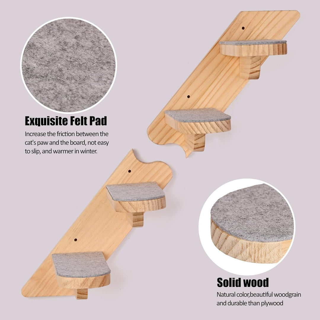 Wand Montierte Katze Kletterregal - Holz Vier Schritt Treppe Mit Plüsch Bedeckt - Möbel für Klettern