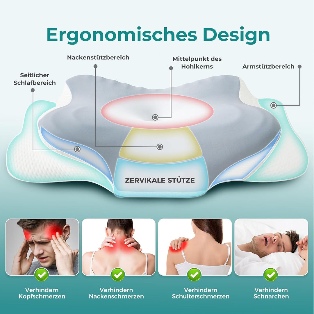 Original Nackenkissen Kopfkissen, Ergonomisches Memory Foam Kissen - Orthopädisches Nackenstützkisse