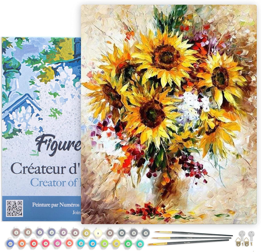 Figured'Art Malen Nach Zahlen Erwachsene Mit Rahmen Schöne Sonnenblumen - Paint by Numbers Basteln D