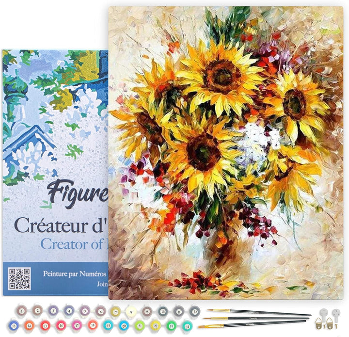 Figured'Art Malen Nach Zahlen Erwachsene Mit Rahmen Schöne Sonnenblumen - Paint by Numbers Basteln D