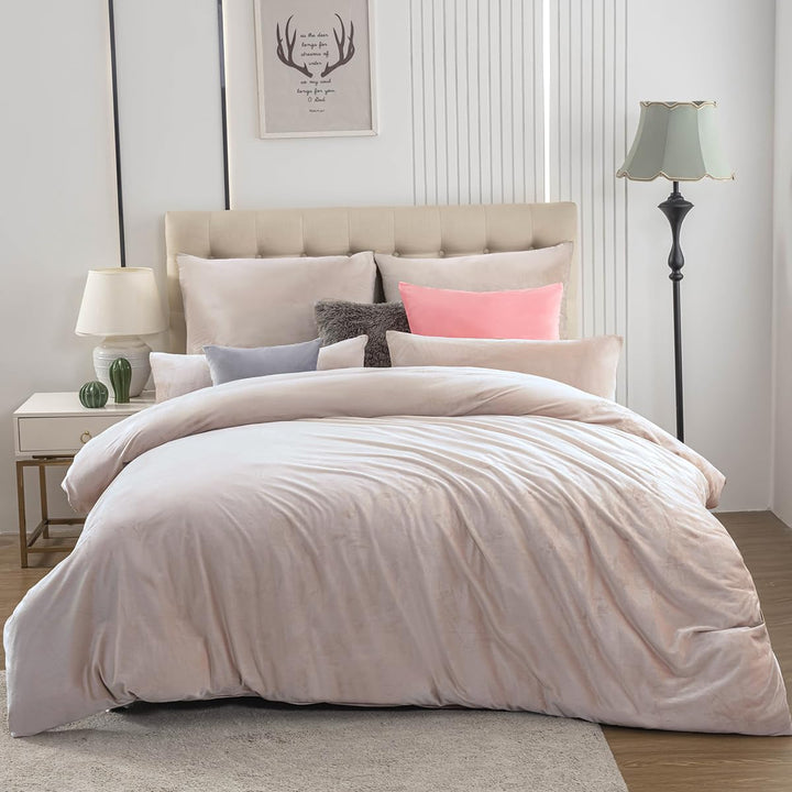 Soifox Winter Flanell Bettwäsche 200x220 - Beige Flauschige und Warme Cashmere Touch Bettbezug + Kis