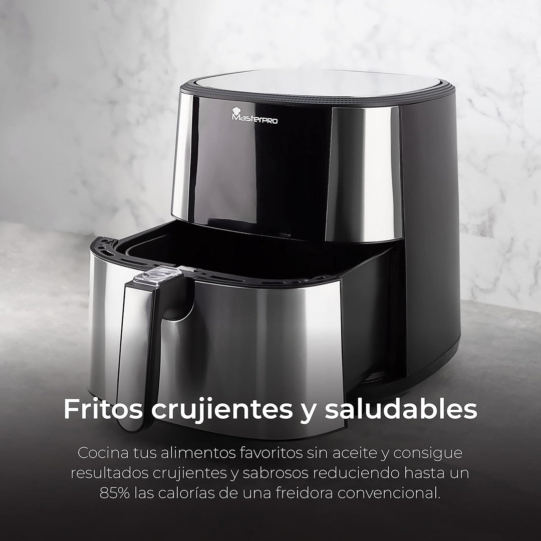 MasterPro Foodies | Ölfreie Fritteuse 6L 1800W mit Ölsprüher | LED-Touchscreen und Antihaft-Korb | L