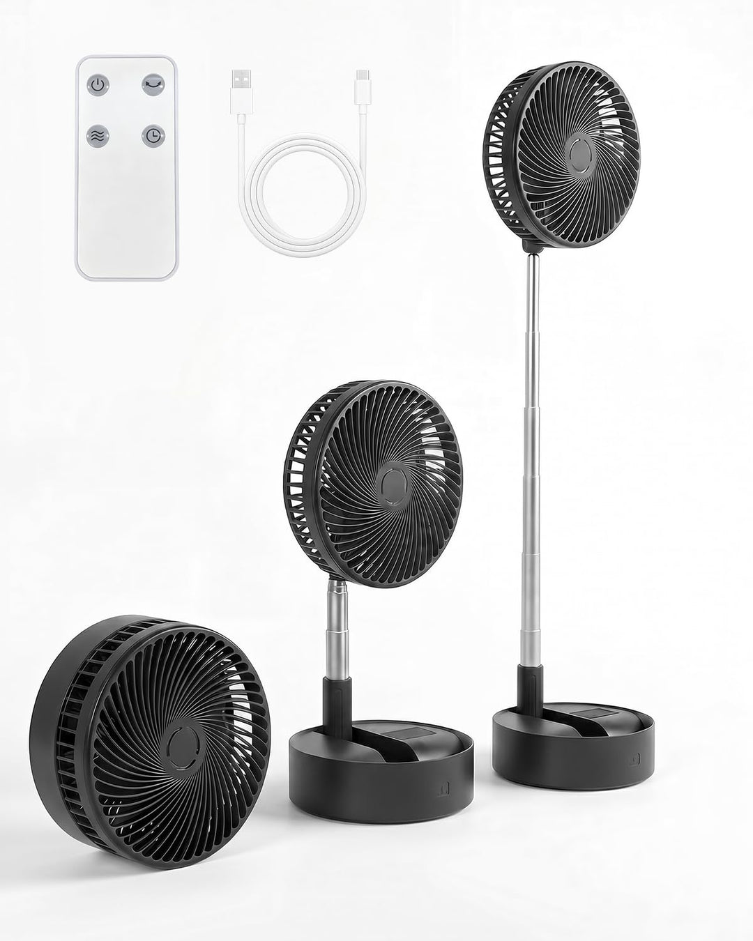 Leise 8" Tragbarer Standventilator mit Fernbedienung, 8000mAh Akku Aufladbar USB C Tischventilator,
