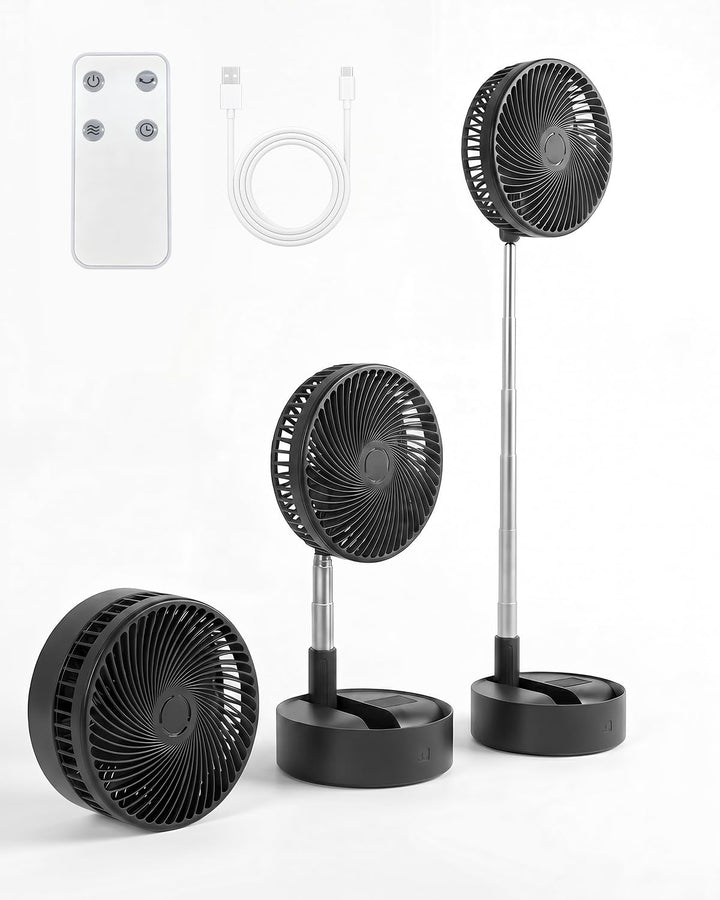 Leise 8" Tragbarer Standventilator mit Fernbedienung, 8000mAh Akku Aufladbar USB C Tischventilator,