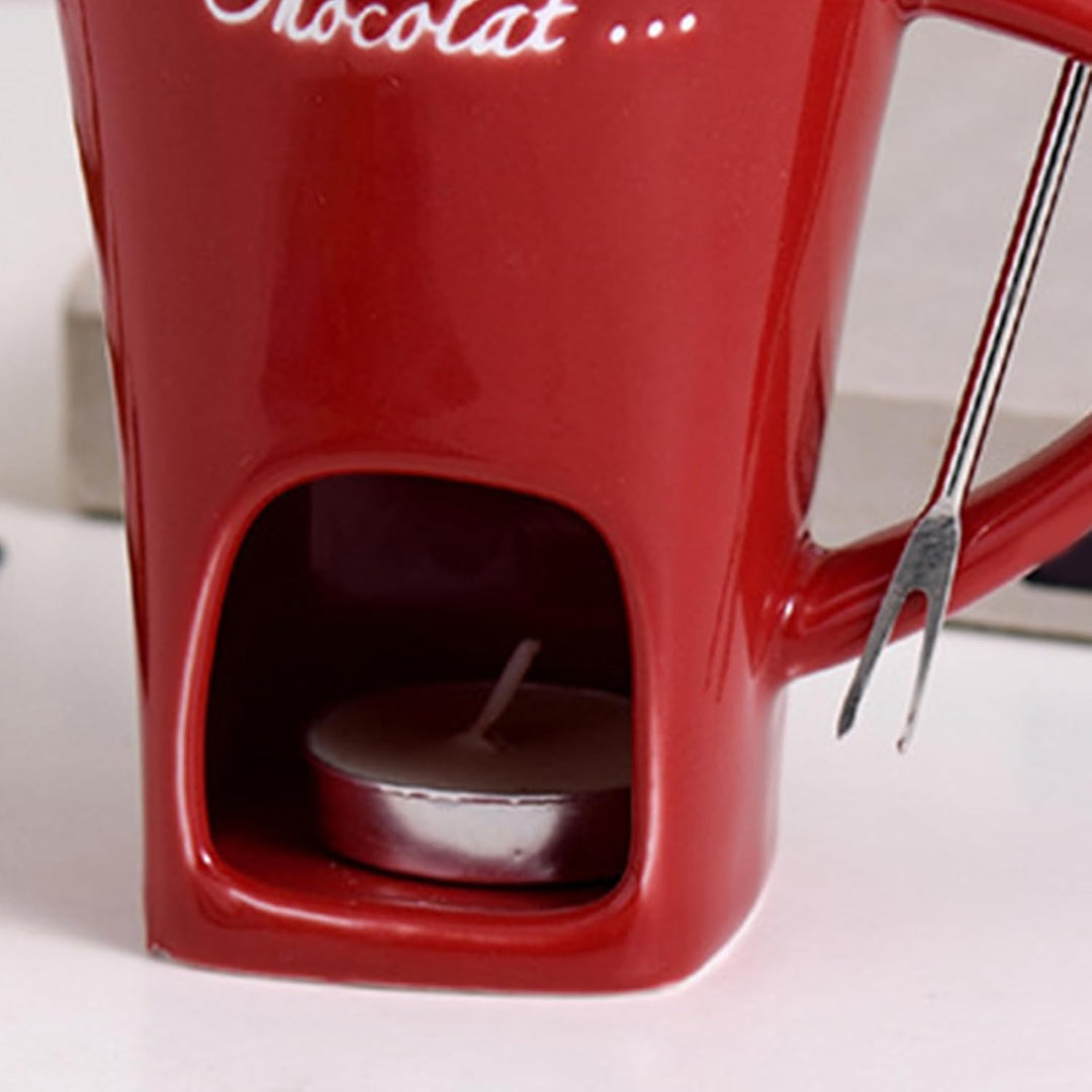 Schokoladen-Fonduetasse mit Gabeln, 130 ml, Schokoladenschmelzbecher, Keramik-Butterwärmer, Set, per