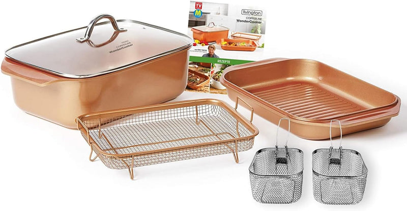 Livington Copperline WonderCooker Deluxe – 14-in-1 Küchenset – Auflaufform, Grillpfanne, Bräter, Slo