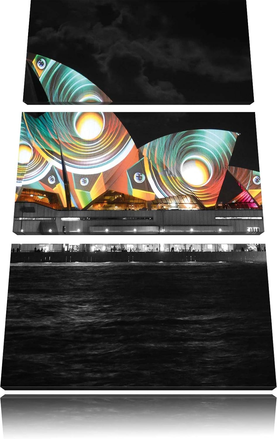 Pixxprint beeindruckende Sydney Opera House Pfauenaugen schwarz/weiss 3-Teiler Leinwandbild 120x80 B