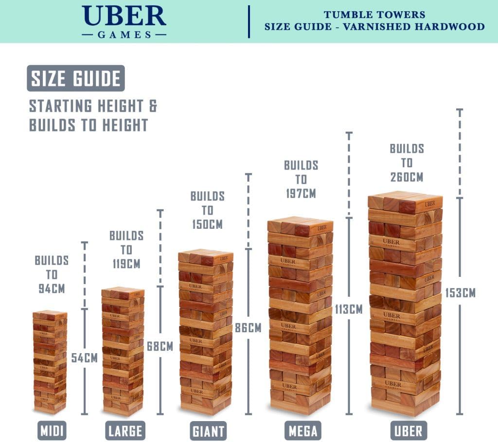 Ubergames Riesen Wackelturm XXL Spiel - 22kg bis 150 cm Gross - India ökologisch Hartholz - Handgefe