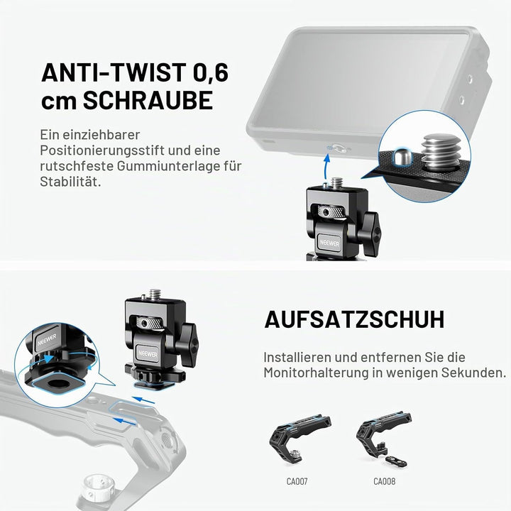 NEEWER Feldmonitorhalterung mit Cold Shoe,1/4" Schraube für 5" &amp; 7" Kamera Monitor Mount, 360° drehb