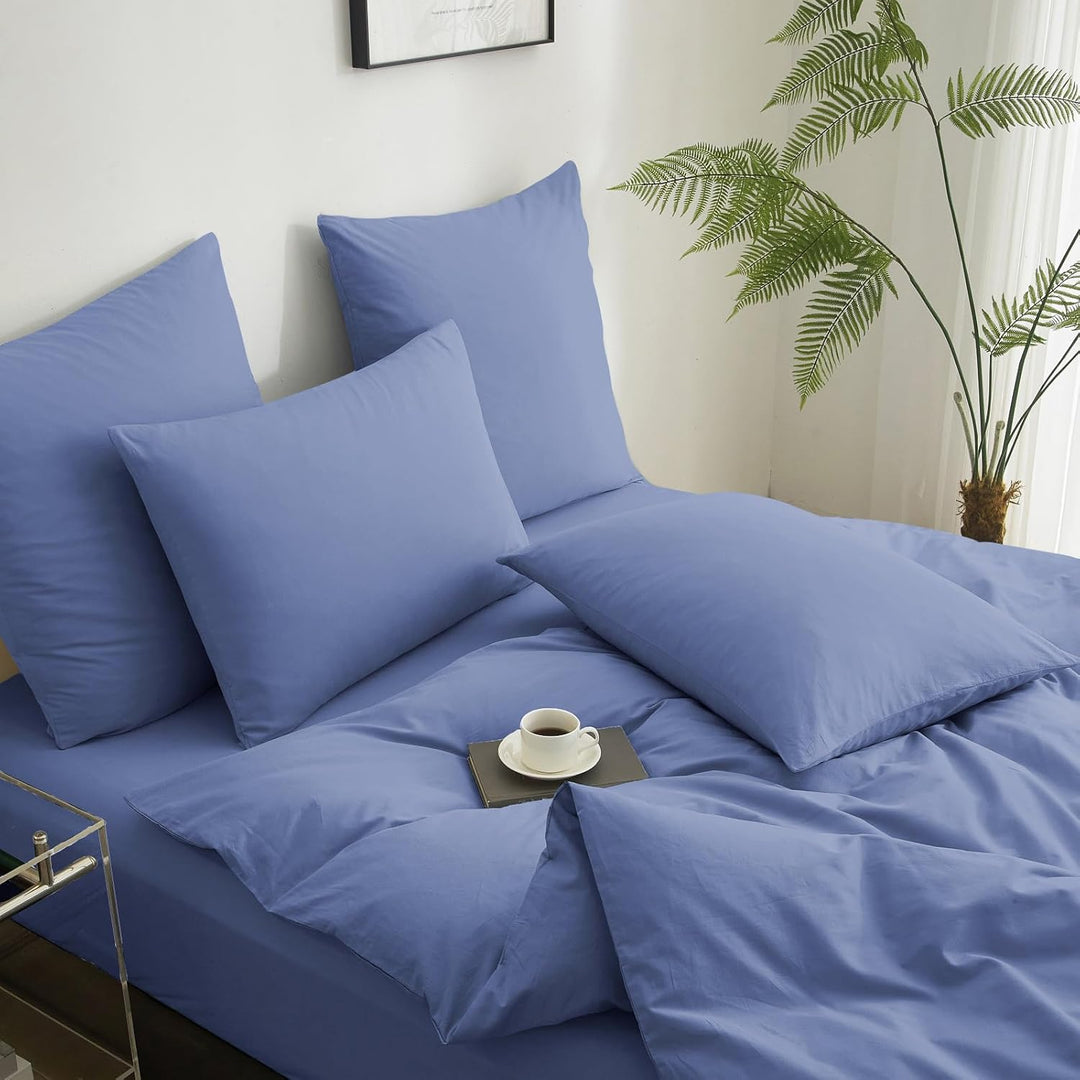 Luowei Bettwäsche 155x220 3 Teilig Blau Einfarbig Uni weich und leicht 110g/m² Renforcé Mikrofaser 1