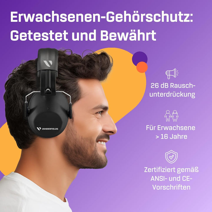 Vanderfields Gehörschutz für Erwachsene - SNR 26dB - 2er-Pack - Baustellen Kopfhörer - Kopfhörer Sch