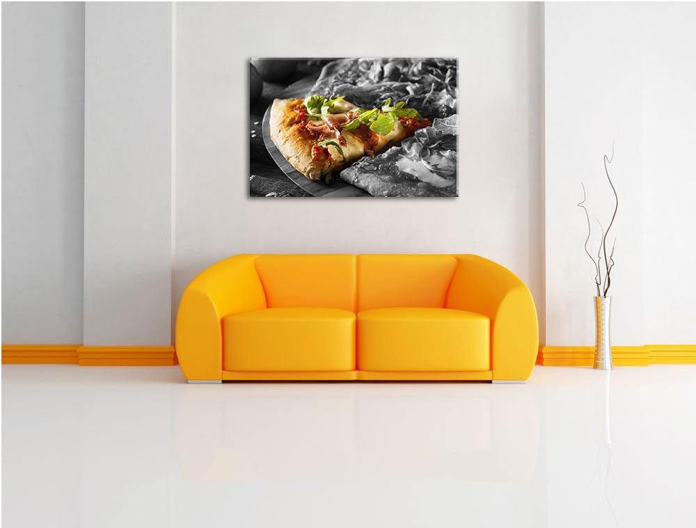leckere Pizza mit Bacon und Rucola schwarz/weiss Format: 100x70 auf Leinwand, XXL riesige Bilder fer