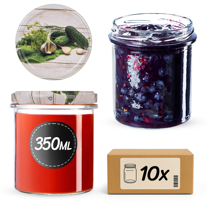 KADAX 10er Set Marmeladengläser 350ml TO82 Einlegegurken, Einmachgläser Vorratsgläser Mason Jar mit