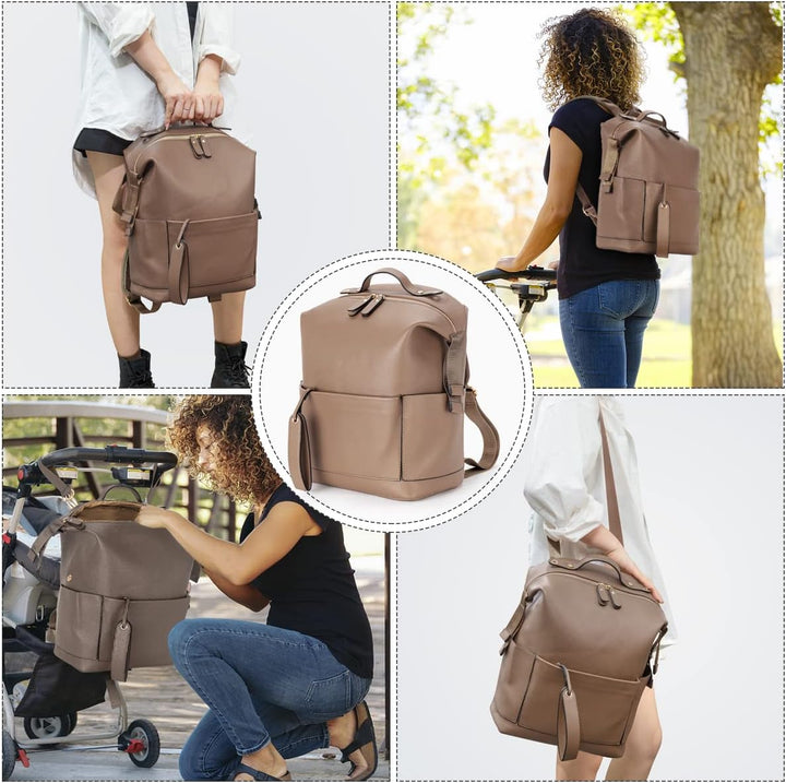 Minsong Fashion Diaper Bag Backpack, Leather Diaper Bags Organizer With Changing Station, Travel Dia