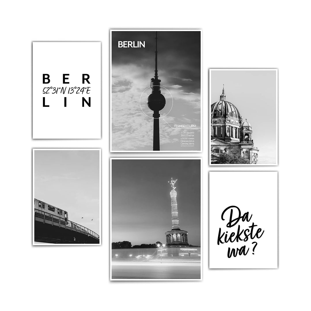 Berlin Poster - Wohnzimmer Bilder Set für Berliner - Geschenk Idee zum Einzug/Umzug - Hauptstadt - o