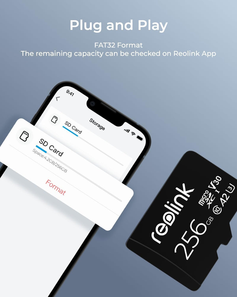 Reolink 256GB Micro SD Karte, Klasse 10 A2 U3 MicroSDXC-Hochgeschwindigkeitsspeicherkarte, kompatibe