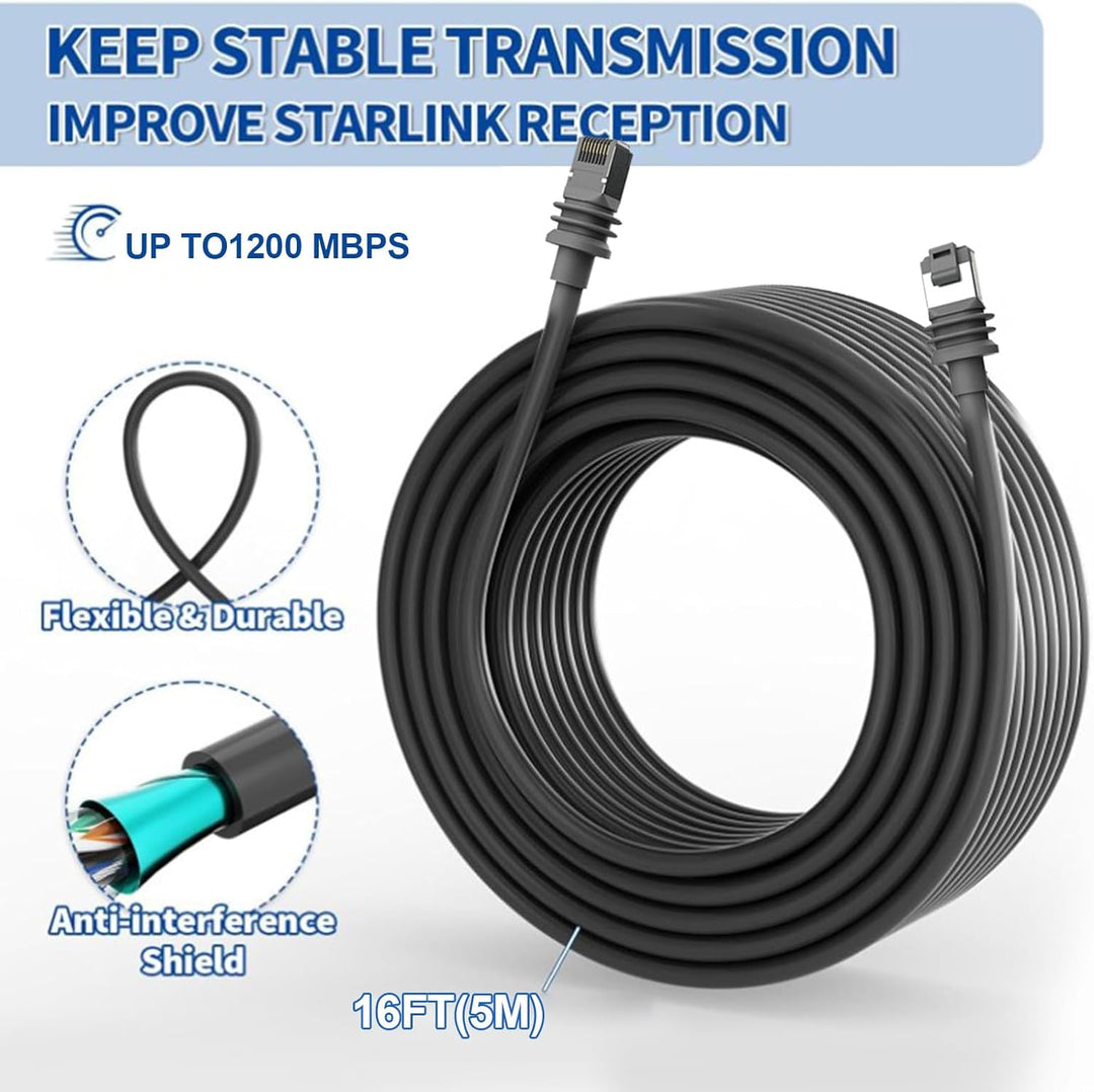 Elprico Starlink-Kabel für Starlink Gen3, IP68 Wasserdichtes 1200 Mbit/s-Ersatzkabel für Starlink Re