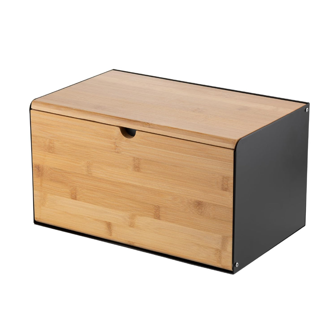 Florina Brotkasten BRUSTO 35,5 x 21,5 x 19,5 cm I Brotbox aus Stahl und Bambus-Deckel I Geräumiger u