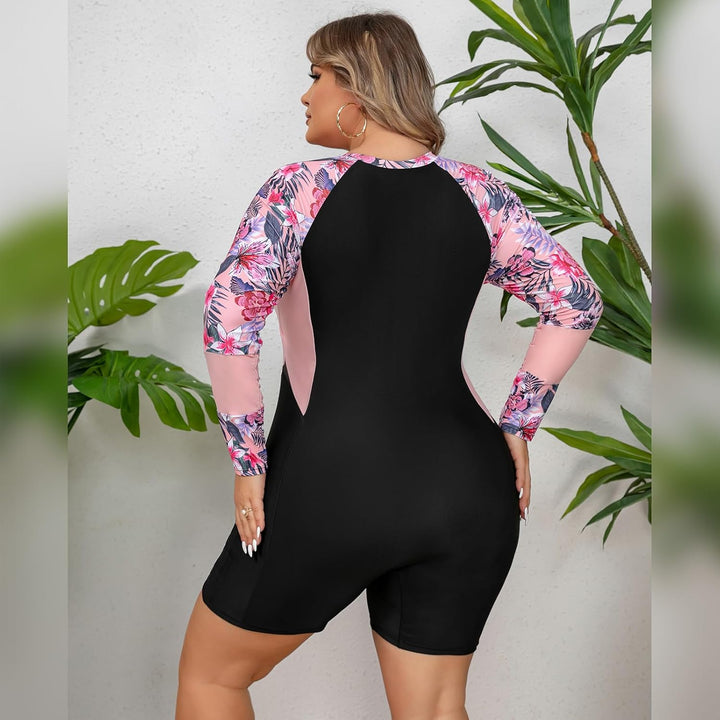 Odizli Badeanzug Damen Grosse Grösse Kurzarm/Ärmellos Blumen Druck Kurz Rashguard Bademode Surfanzug
