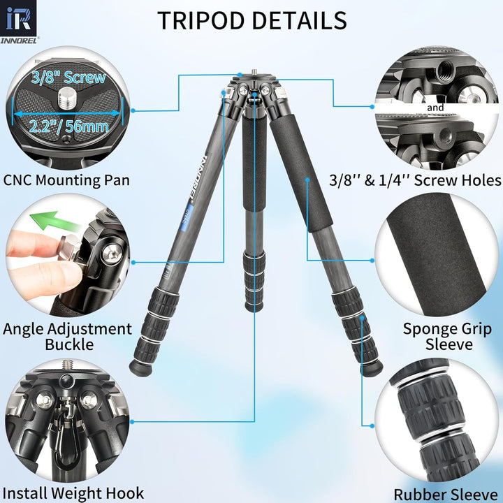 Kohlefaser-Stativ-INNOREL CT85C Ohne Kopf Super professionelles tragbares Reisestativ für DSLR-Kamer