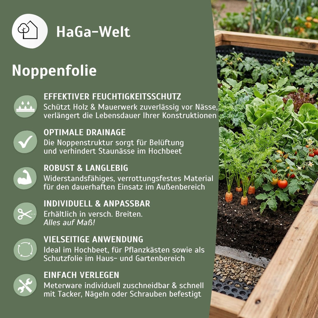 Noppenfolie Hochbeet &amp; Hauswand – 1,5m Breite | 5m Länge – Hochbeetfolie zum Feuchtigkeitsschutz, Dr