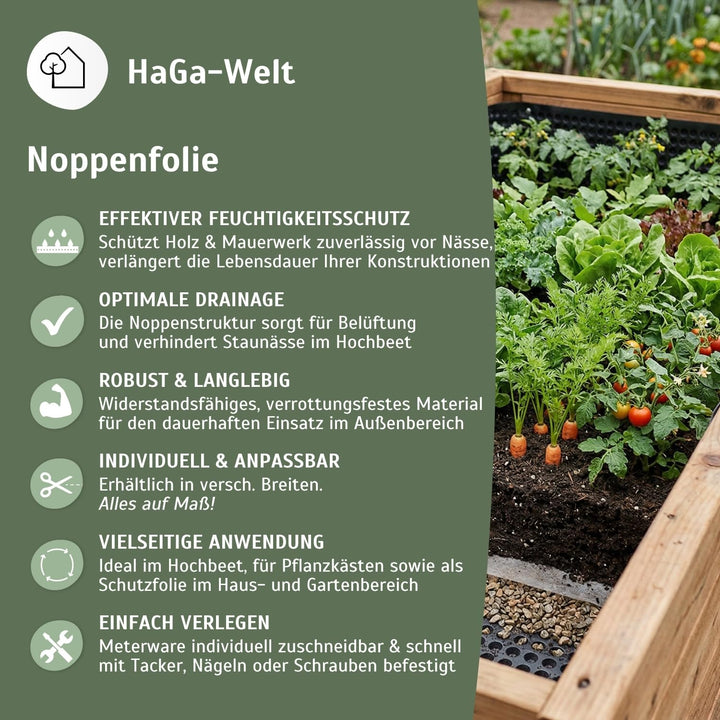Noppenfolie Hochbeet &amp; Hauswand – 1,5m Breite | 5m Länge – Hochbeetfolie zum Feuchtigkeitsschutz, Dr