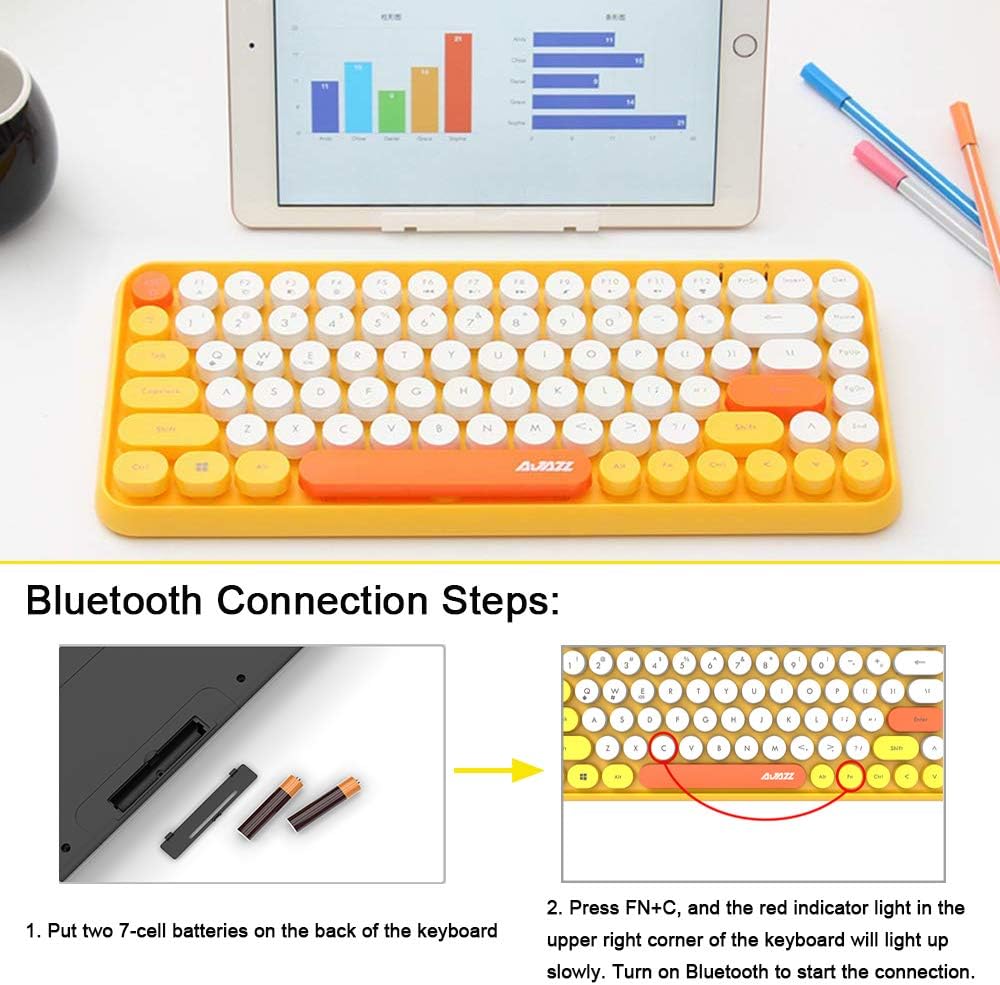 Hoopond Kabellose Bluetooth-Tastatur, Niedliche Mini-Kompakttastatur mit 84 Tasten, 2,4 GHz kabellos
