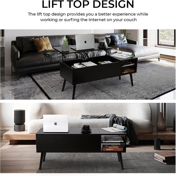 VOWNER Couchtisch Höhenverstellbar Ausziehbarer Kaffeetisch, Wohnzimmertisch, Stabiler Lift-Top-Tisc