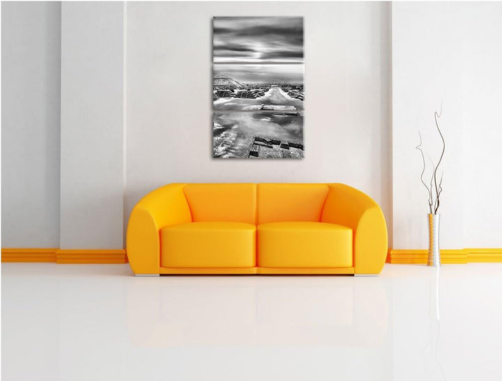 Pixxprint Monocrome, Maya Tempelanlage Teotihuacan in Mexico 3-Teiler Leinwandbild 120x80 Bild auf L