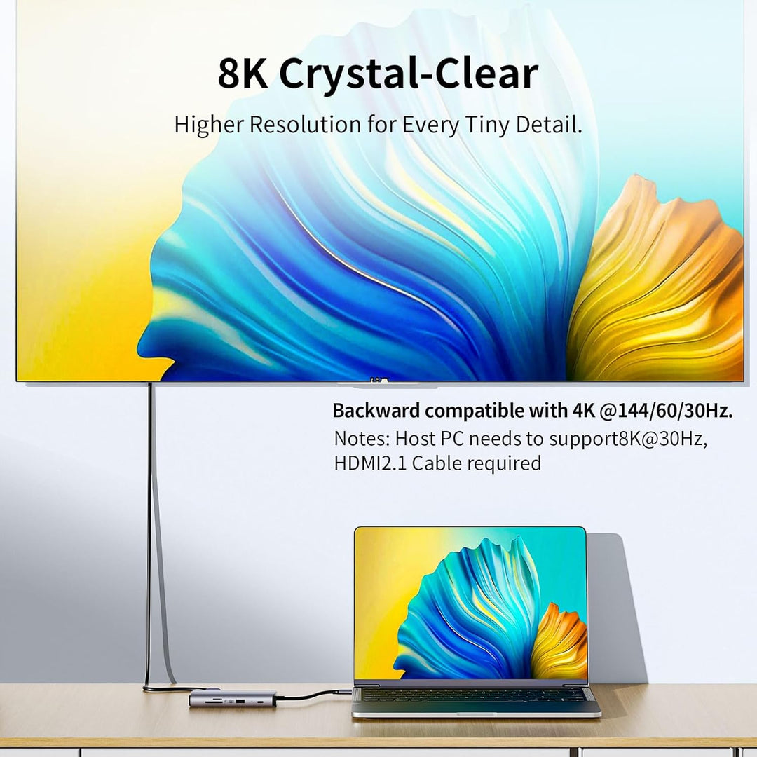 SSK USB C Dockingstation 3 Monitore, 9 in 1 Single 8K/Dual 4K60Hz USB C Hub DisplayPort Dock mit 2 H