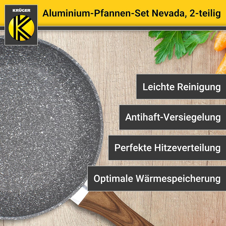 KRÜGER Aluminium-Pfannen-Set Nevada, 2-teilig - Bratpfannen mit hochwertiger Antihaft-Versiegelung -