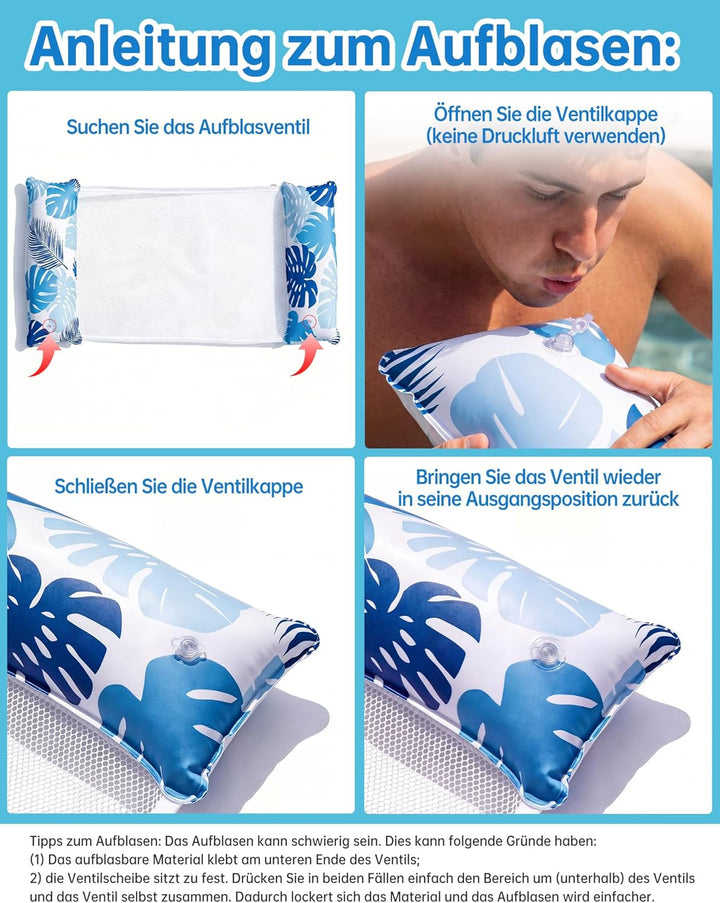 2 Stück Luftmatratze Pool XL - 4 in 1 Wasserhängematte mit Kopfstütze - Aufblasbare Luftmatratze Was