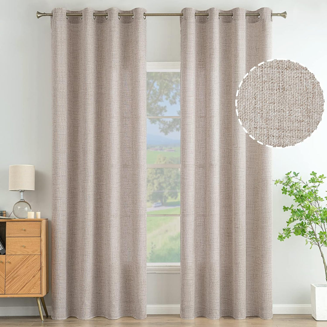 MIULEE Wohnzimmer Vorhänge Gardinen Leinen Ösenvorhang Leinenoptik Vorhang Boho Gardine mit Ösen Sem