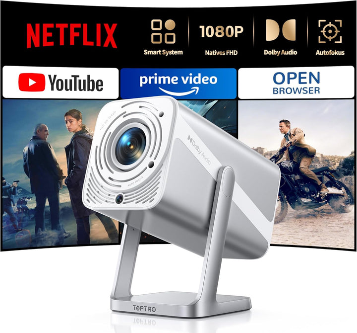 Smart Beamer [Kompatibel mit Netflix & Dolby Audio] Beamer 4K Heimkino 1080P FHD, Tragbarer Projekto