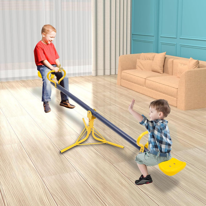 Mqwdxzfes 360-Grad Drehbar Kinderwippe, 2 Sitzer Gartenwippe mit Rutschfesten Sitzen, Stahl Wippscha