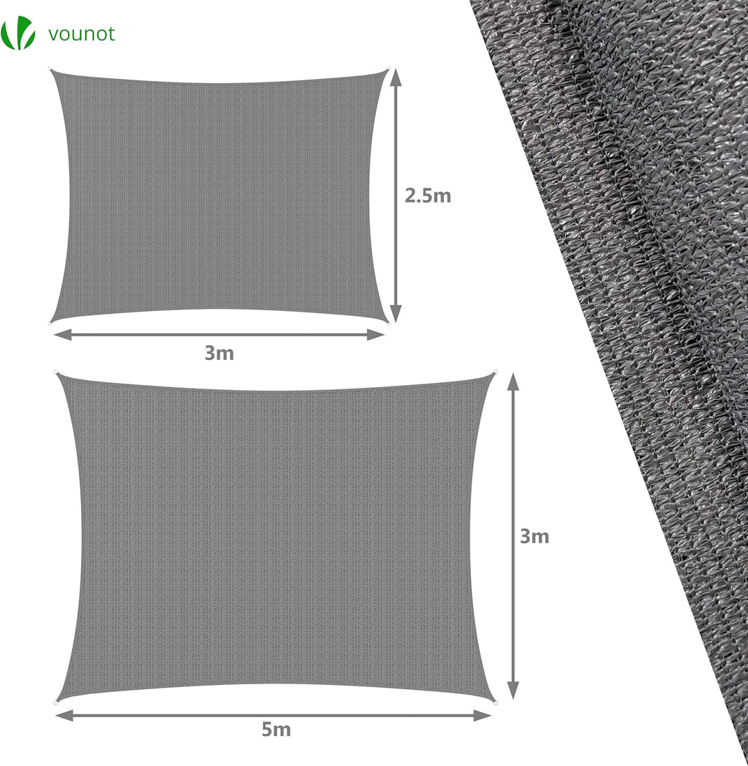 VOUNOT® Sonnensegel Rechteckig mit Befestigung Set, Sonnenschutz Atmungsaktiv und UV Schutz, für Bal