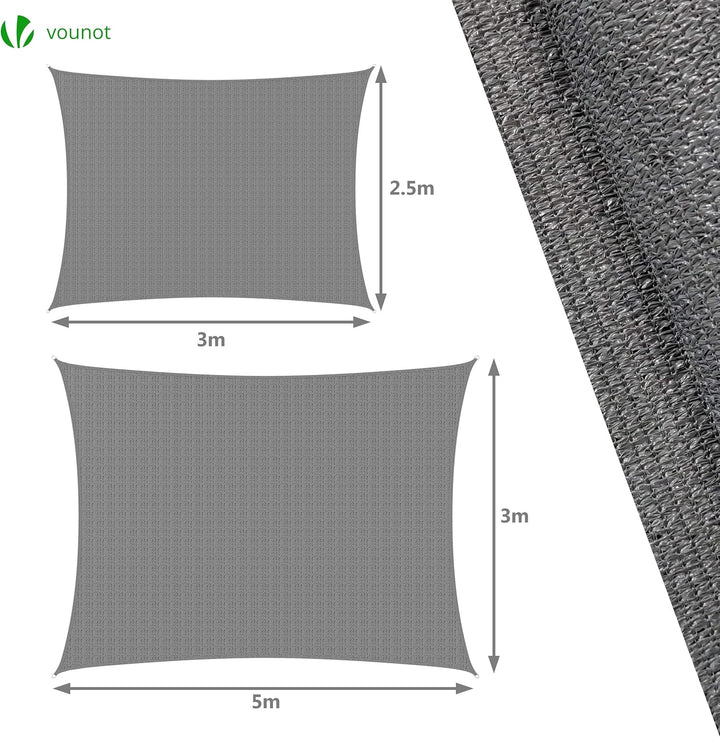 VOUNOT® Sonnensegel Rechteckig mit Befestigung Set, Sonnenschutz Atmungsaktiv und UV Schutz, für Bal