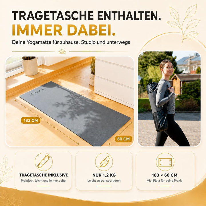 Yogamatte inkl. Tragetasche &amp; Video Kurs I Yoga Matte rutschfest I weiche Gymnastikmatte I Sportmatt