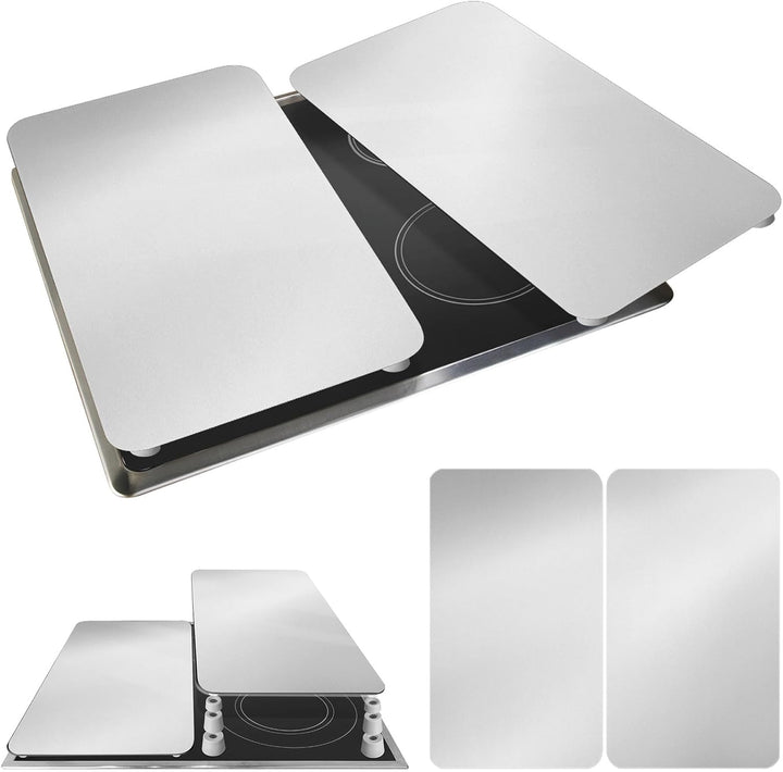 WENKO Herdabdeckplatte Universal Silber, 2er Set Herdabdeckung für alle Herdarten, Gehärtetes Glas,
