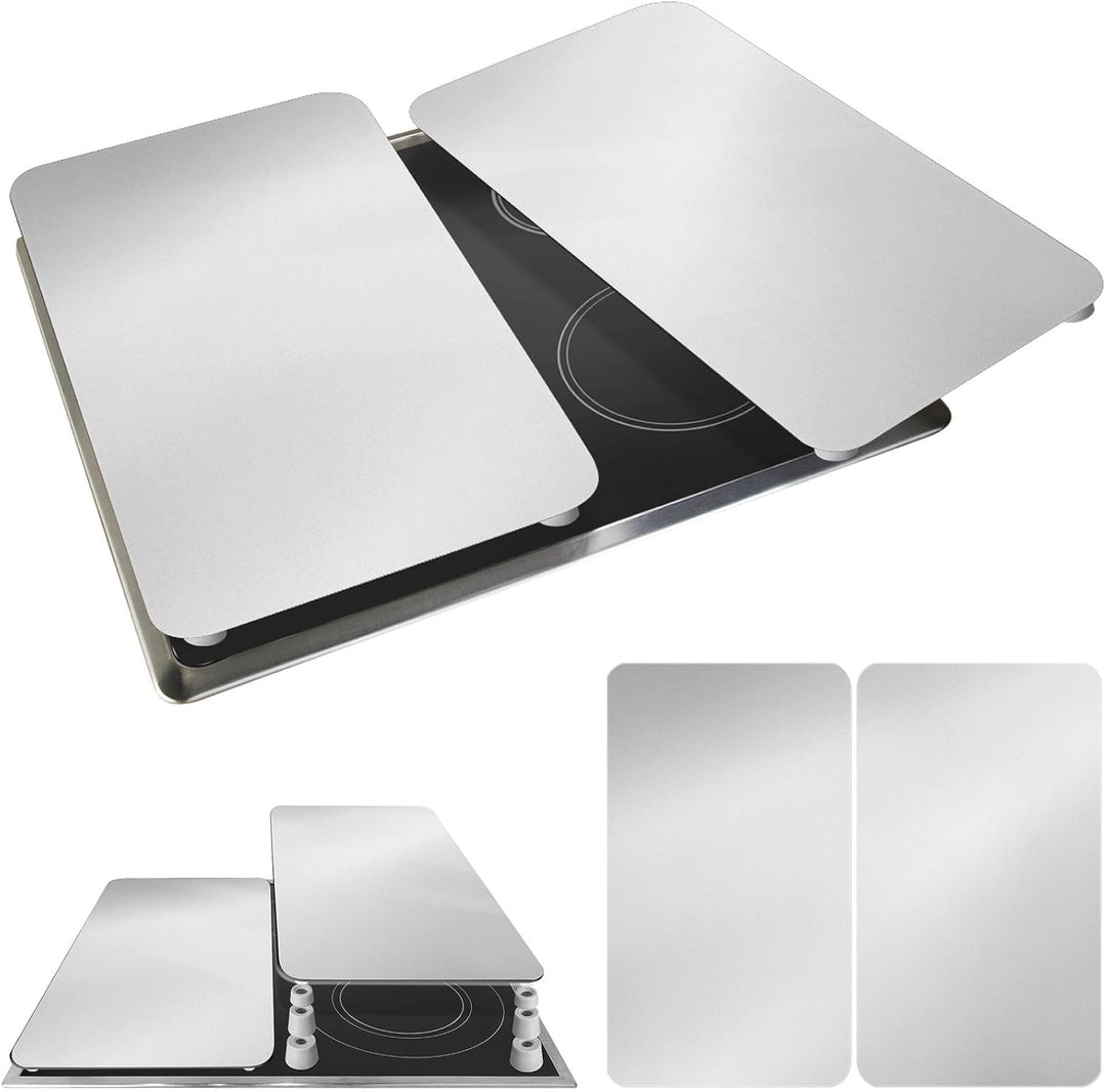 WENKO Herdabdeckplatte Universal Silber, 2er Set Herdabdeckung für alle Herdarten, Gehärtetes Glas,