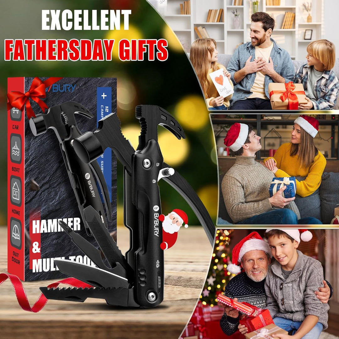 BIBURY Multitool Geschenke für Männer - 12 in 1 Multifunktionshammer Gadgets für Männer, Papa & Opa