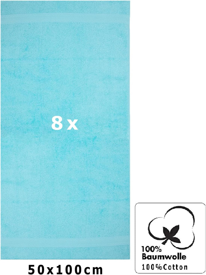 Betz 8 Stück Handtücher Set Grösse 50 x 100 cm Handtuch Premium 100% Baumwolle Farbe türkis, Türkis