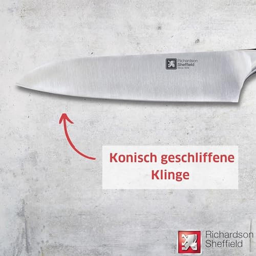 Richardson Sheffield KYU Kochmesser, extrem harter Edelstahl, rutschfeste Griffe, spülmaschinenfest