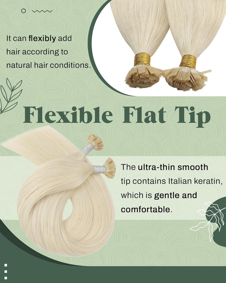 Ugeat Flat Tip Extensions Echthaar Bondings 40 cm Blond Glatt Bonding Extensions Echthaar Platinblon
