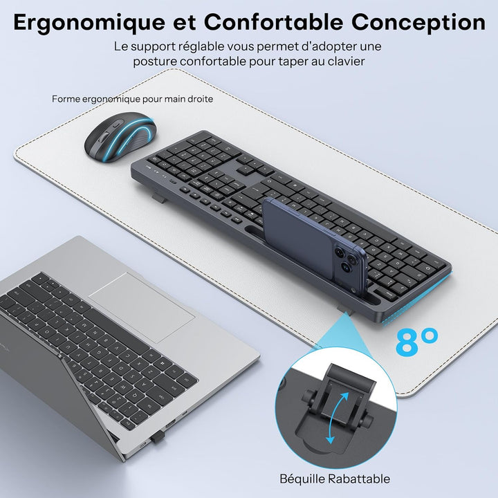 Kabelloses Tastatur-Maus-Set für Windows,OMOTON vollformatige Tastatur für PC/Laptop/Computer mit 2,