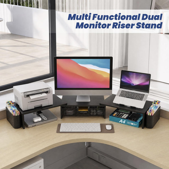 Metall Doppel Monitorständer, Monitor Bildschirm Erhöhung mit Schublade &amp; 2 Stifthaltern,Dual Monito