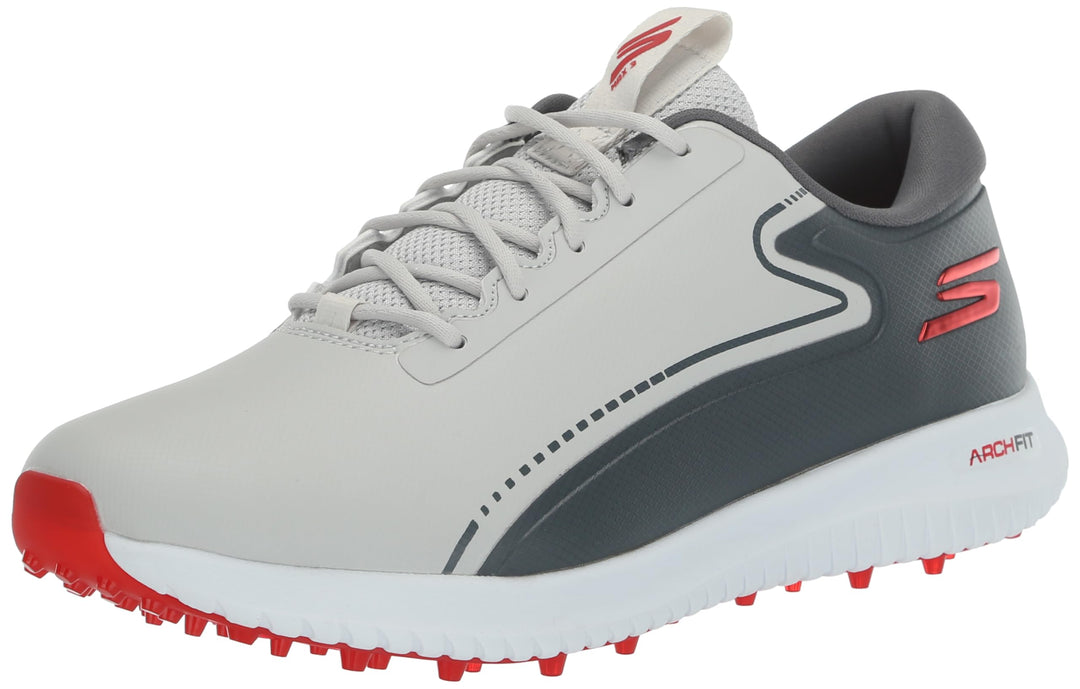 Skechers Herren Go Golf Drive 5 wasserdichte stachellose Leder Golfschuhe 40 EU Grau Rot, 40 EU Grau