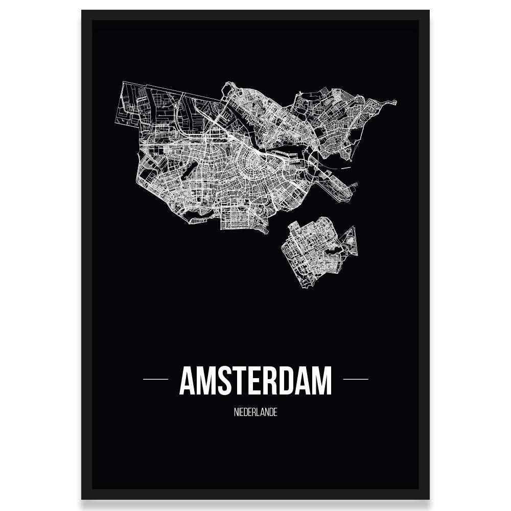 JUNIWORDS Stadtposter, Amsterdam, Wähle eine Grösse, 30 x 40 cm, Poster mit Rahmen, Schrift B, Schwa